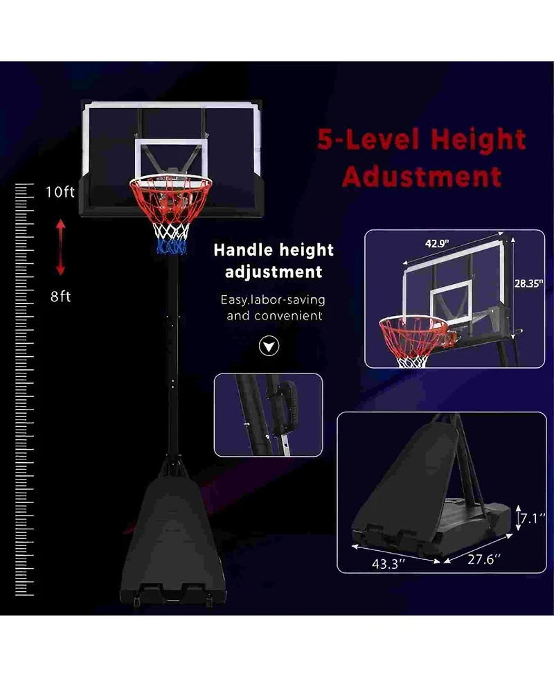 Portable Basketball Hoop System ,8-10ft Height Adjustable for Youth Adults Led Basketball Hoop Lights