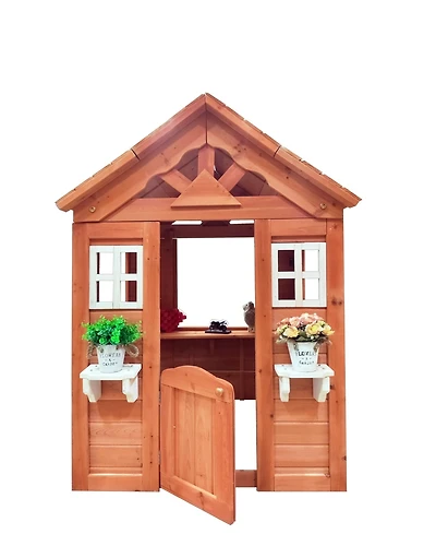 All Wooden Kids Playhouse with 2 windows and flowerpot holder