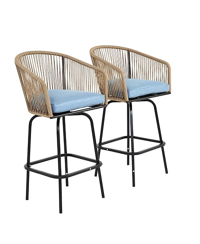 Mondawe Outdoor Bar Stools Set of 2, 2-Piece Patio with Armrests, All Weather Rattan Chairs Backrest, Wicker for Backya