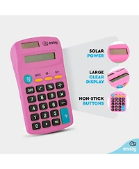 Calculator Pink, Basic Small Solar and Battery Operated, Large Display Four Function, Auto Powered Handheld School Kids, 1 Pk –