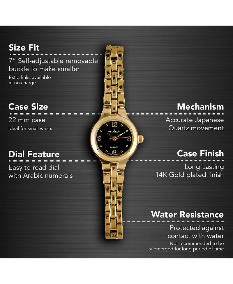Peugeot Women's Small Face Gold-Tone Link Watch with Gold-Tone Metal Bracelet