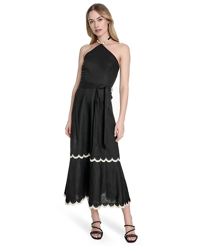 Eliza J Women's Beaded-Strap Contrast-Trim Halter Midi Dress