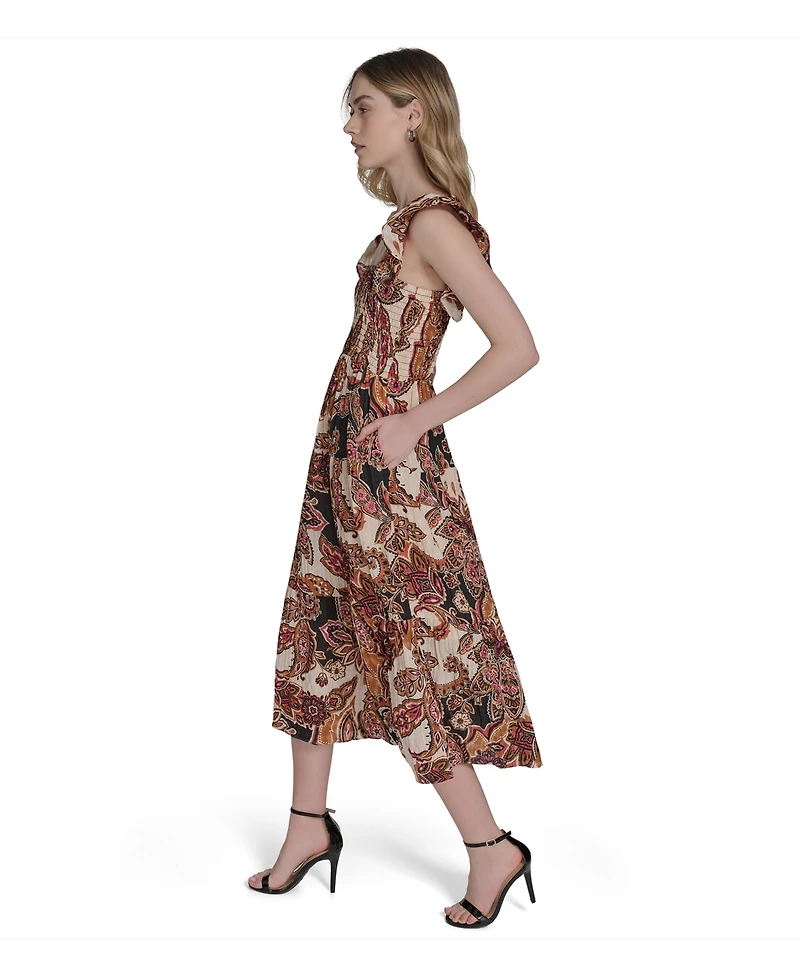 Vince Camuto Women's Printed Square-Neck Ruffled-Shoulder Dress