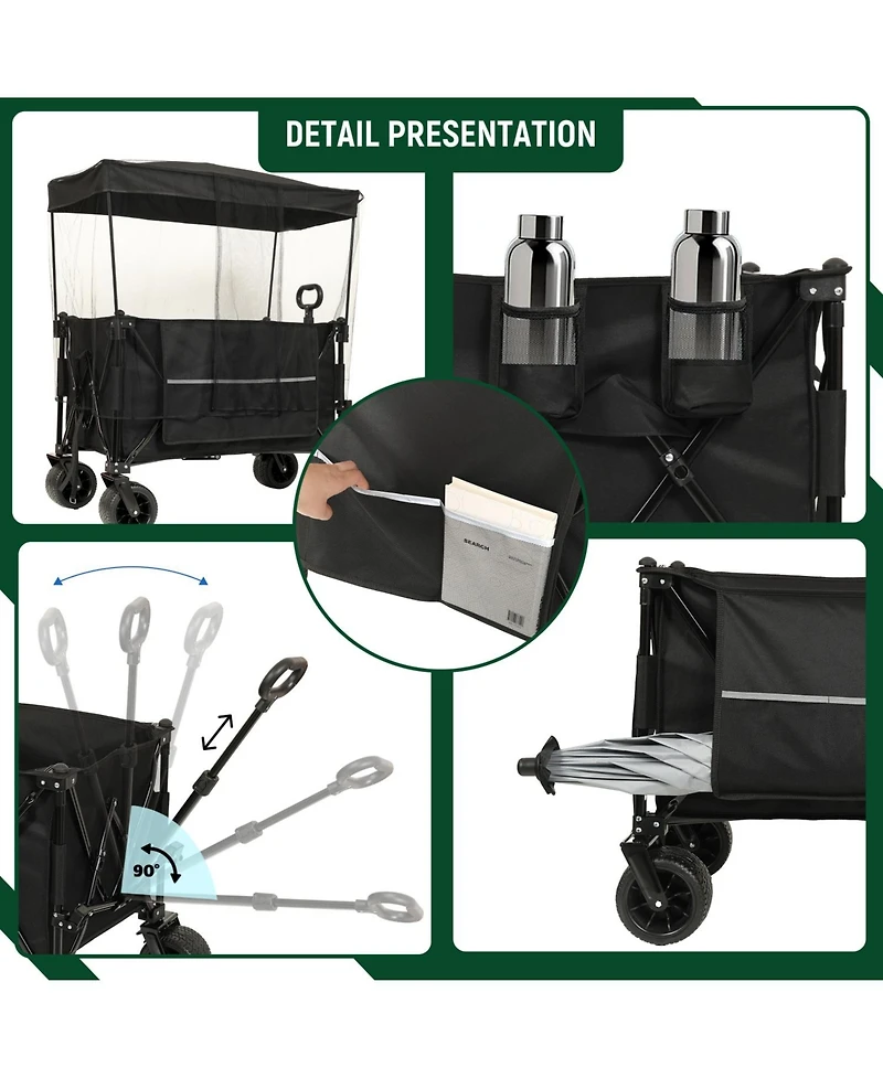 Heavy Duty Collapsible Wagon with Canopy & Big Wheels