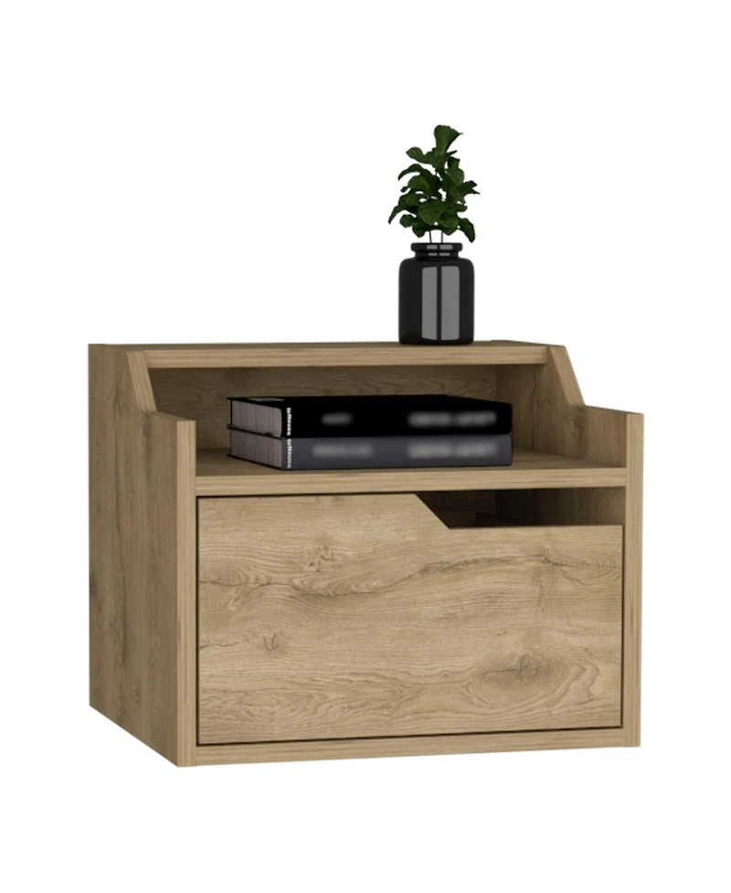 Modern Floating Nightstand with One Drawer – Faux Wood Design