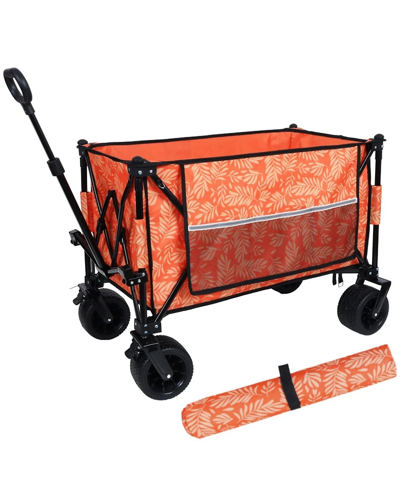 Heavy-Duty Folding Wagon Cart w/ Picnic Mat - Orange
