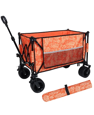 Heavy-Duty Folding Wagon Cart w/ Picnic Mat - Orange