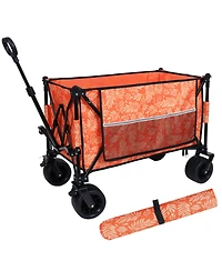Heavy-Duty Folding Wagon Cart w/ Picnic Mat - Orange