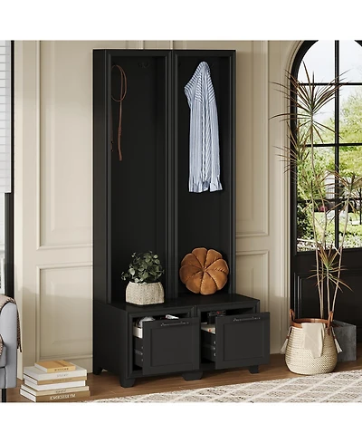 Hall Tree Set of 2: Coat Rack, Bench & Storage