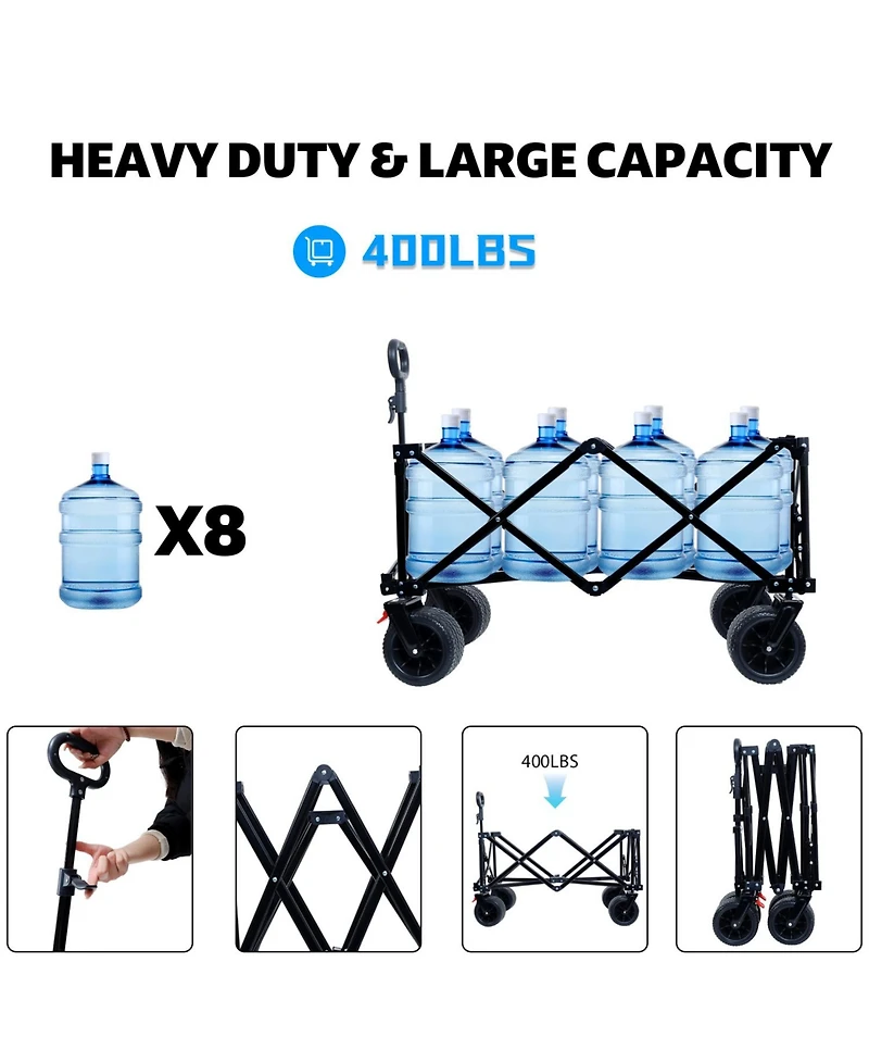 Foldable Wagon with Tailgate, Cover, 400LBS, All-Terrain Wheels