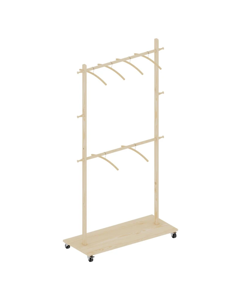 Solid Wood Clothes Drying Rack with Hangers & Wheels
