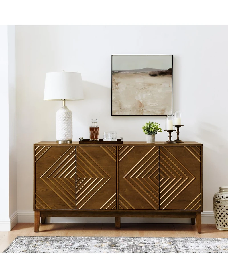 Walnut Farmhouse Buffet Cabinet - 60.5" Sideboard