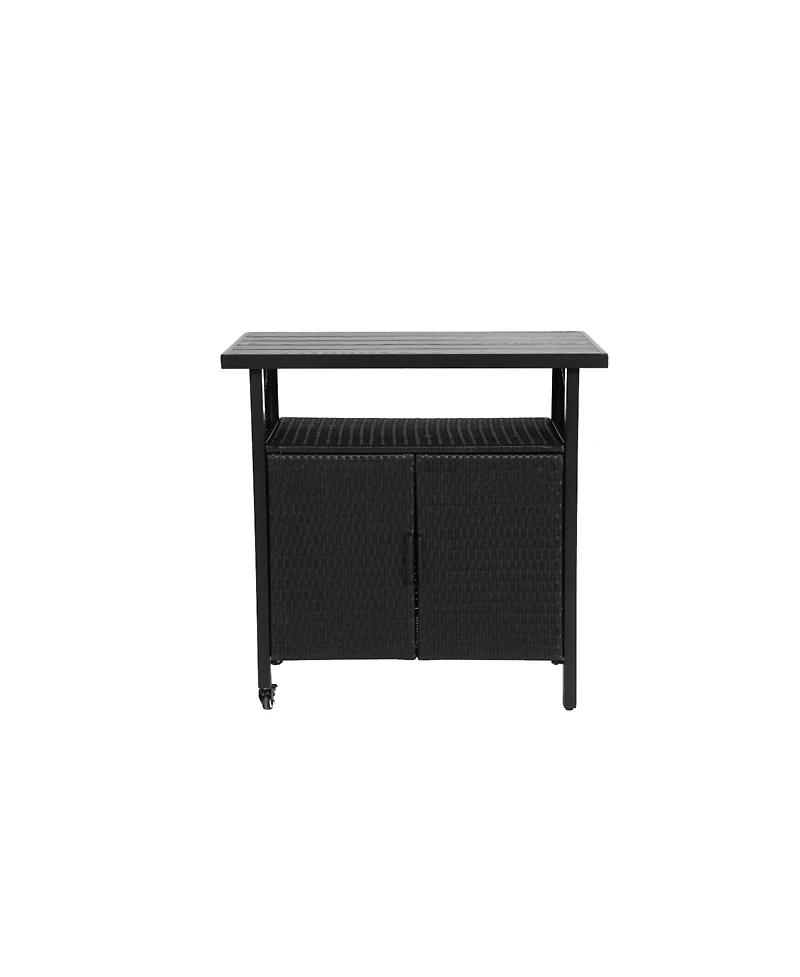 Black Wicker Bar Cart with Glass Top