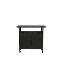 Black Wicker Bar Cart with Glass Top
