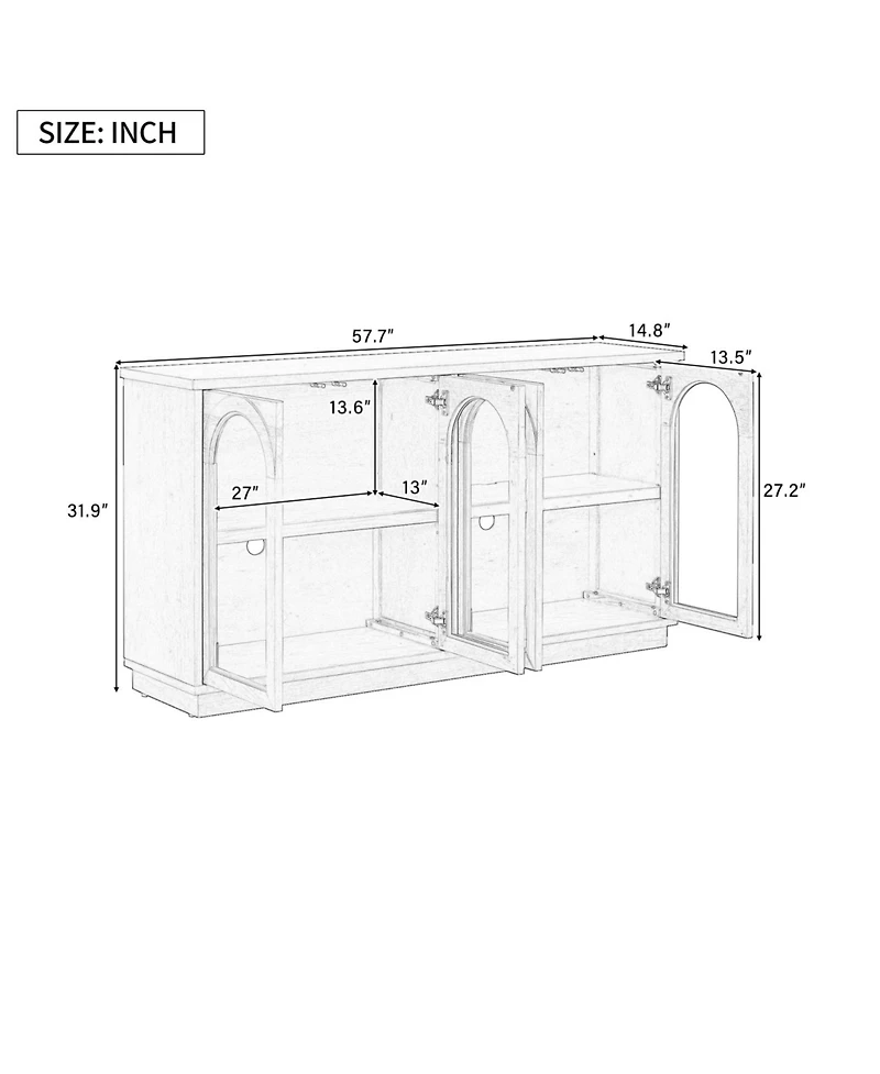 Arched Buffet Cabinet with Glass Doors & Storage