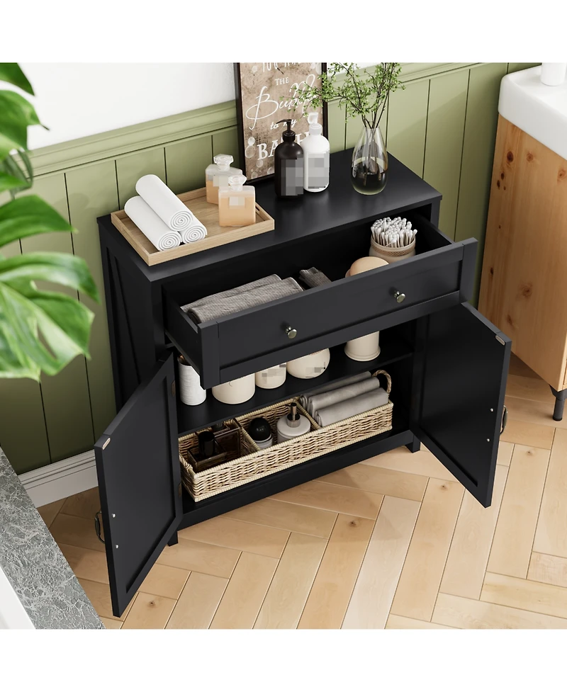 Farmhouse Buffet Cabinet with Barn Door - Black