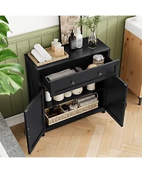Farmhouse Buffet Cabinet with Barn Door - Black