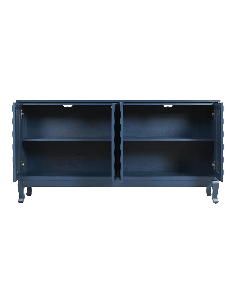 Navy Blue Sideboard with Wavy Doors & Arched Groove Design