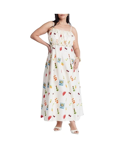 Eloquii Women's Shirred Bodice Ruffle Maxi Dress