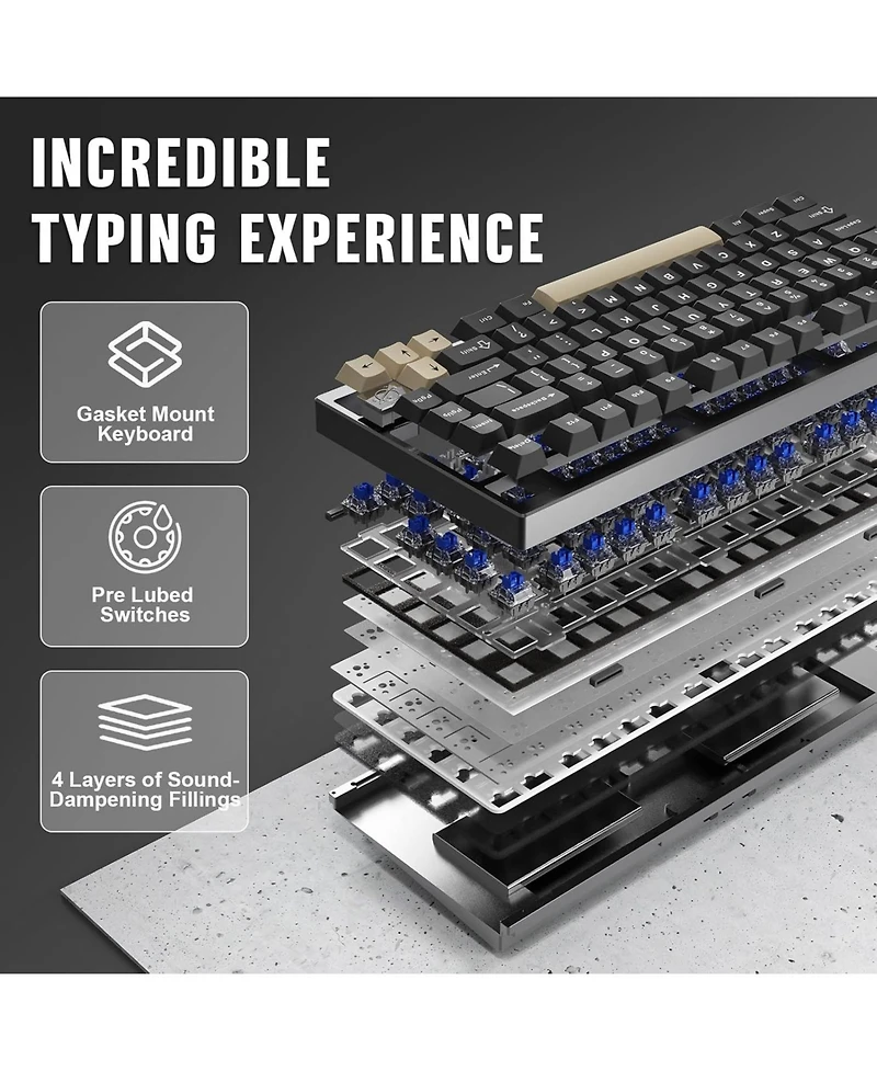 Yunzii AL75 Pro 75% Wireless Mechanical Gaming Keyboard,Full Aluminum Cnc,Bt/2.4G/Wired,Pbt Keycaps,Gasket Mounted Hot Swap,Custom Rgb Backlight