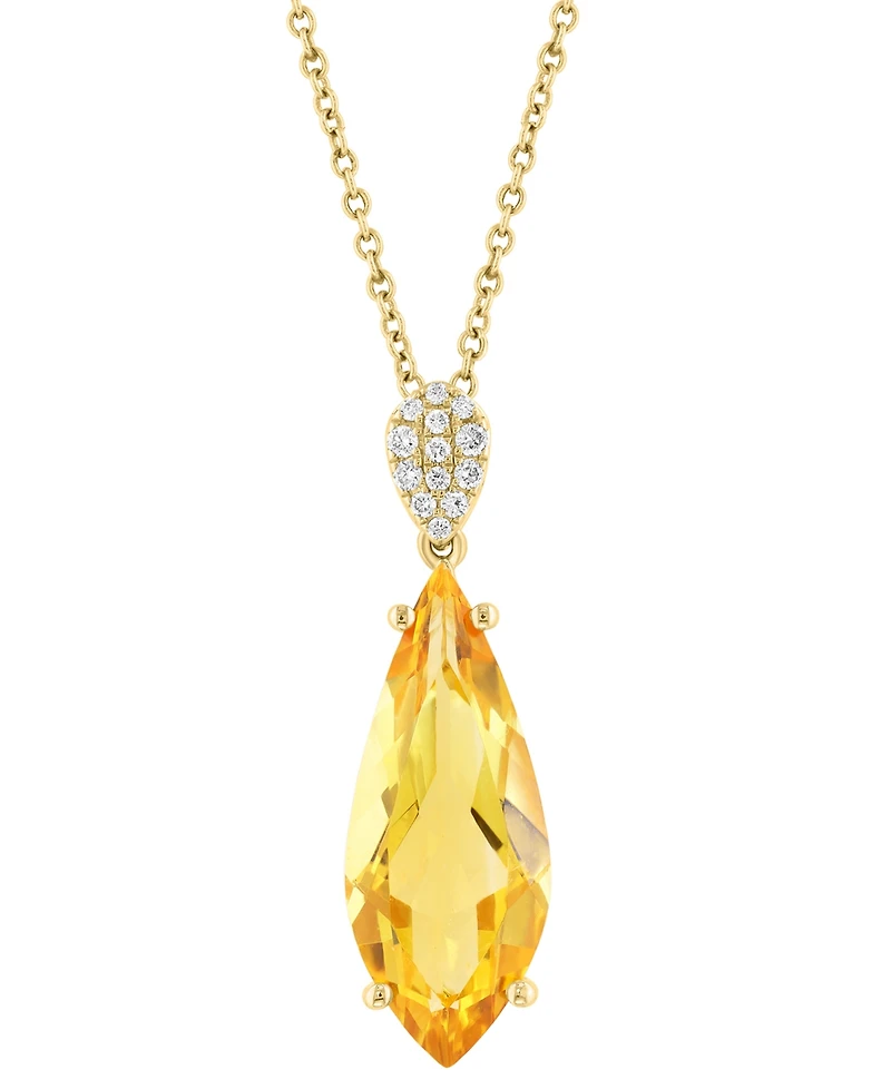 Effy Citrine (4-1/3 ct. t.w.) & Diamond (1/20 ct. t.w.) Pendant Necklace in 14k Yellow Gold, 17" + 1" extender