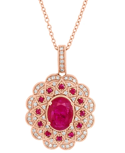 Effy Ruby (1-1/2 ct. t.w.) & Diamond (1/4 ct. t.w.) 18" Pendant Necklace in 14k Rose Gold