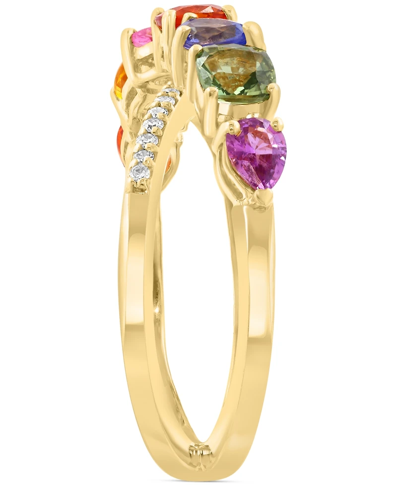 Effy Multi-Sapphire (2 ct. t.w.) & Diamond (1/10 ct. t.w.) Crossover Statement Ring in 14k Yellow Gold