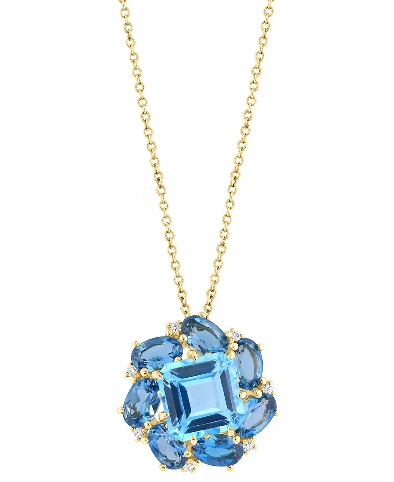 Effy Blue Topaz (4-7/8 ct. t.w.), London Blue Topaz (3-5/8 ct. t.w.) & Diamond (1/20 ct. t.w.) Pendant Necklace in 14k Yellow Gold, 17" + 1" extender
