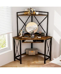 Space-Saving Computer Desk with with Hutch and Keyboard Tray