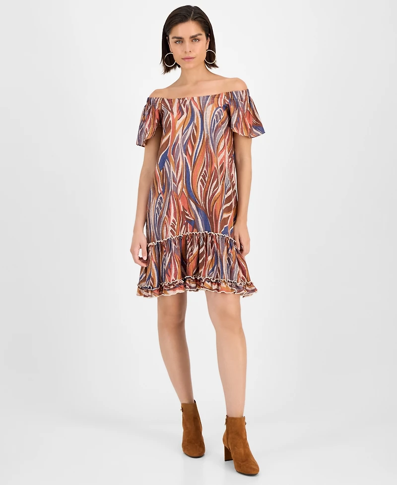 Robbie Bee Women's Printed Off-The-Shoulder Dress