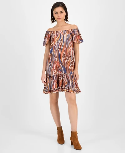 Robbie Bee Women's Printed Off-The-Shoulder Dress