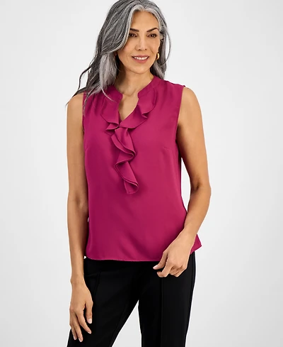 Kasper Women's Sleeveless Ruffle-Neck Blouse, Regular & Petite