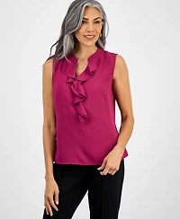 Kasper Women's Sleeveless Ruffle-Neck Blouse, Regular & Petite