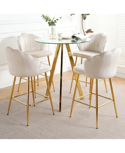 Streamdale Stylish Velvet Metal Leg Glass Countertop Bar Chairs (Set of 5)