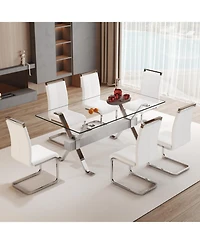 Streamdale Elegant Glass Dining Set with 6 Pu Chairs (71" x 35.4")