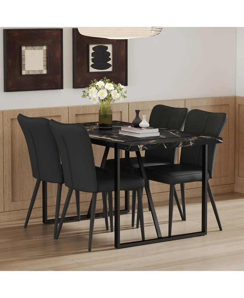 Streamdale Furniture Modern Marble Dining Set - 4 Chairs with Pu Upholstery