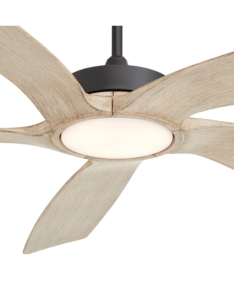 Casa Vieja 56" Mach 5 Indoor Outdoor Ceiling Fan 5 Blade Led Light Remote Control Matte Black Finish Distressed White Oak Blades Damp Rated