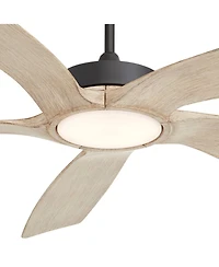 Casa Vieja 56" Mach 5 Indoor Outdoor Ceiling Fan 5 Blade Led Light Remote Control Matte Black Finish Distressed White Oak Blades Damp Rated