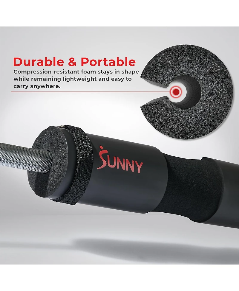 Sunny Health & Fitness Foam Barbell Pad, Heavy-Duty, High-Density Cushion for Squats, Lunges & Hip Thrusts