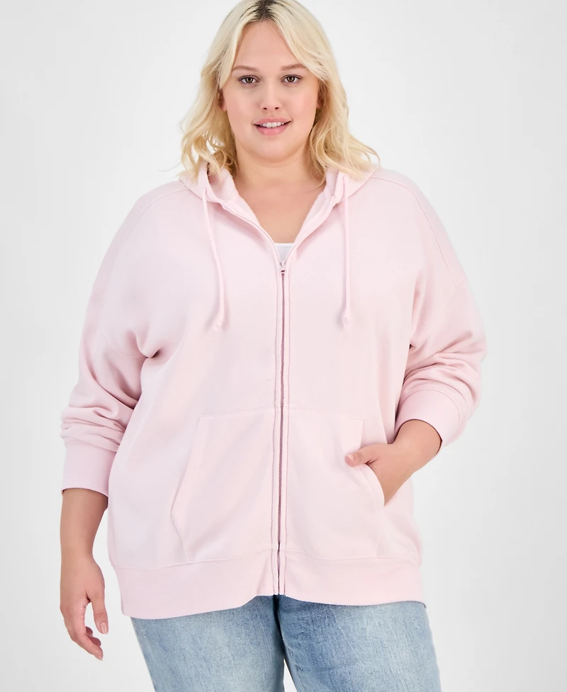 Hippie Rose Trendy Plus Zip-Front Drawstring Hoodie
