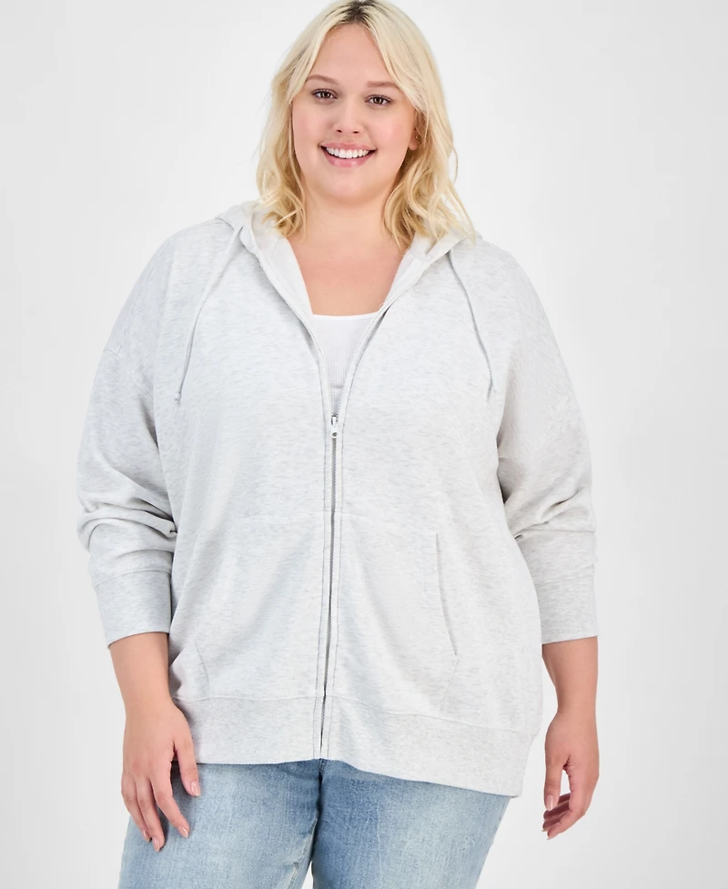 Hippie Rose Trendy Plus Zip-Front Drawstring Hoodie
