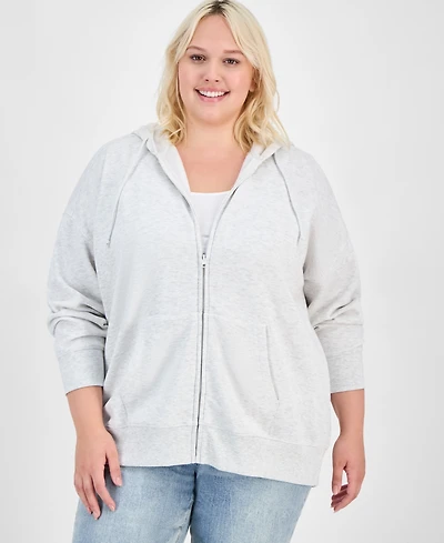 Hippie Rose Trendy Plus Zip-Front Drawstring Hoodie