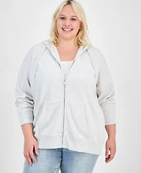 Hippie Rose Trendy Plus Zip-Front Drawstring Hoodie