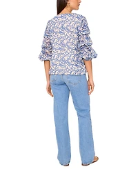 Vince Camuto Women's Printed V-Neck Lantern-Sleeve Top