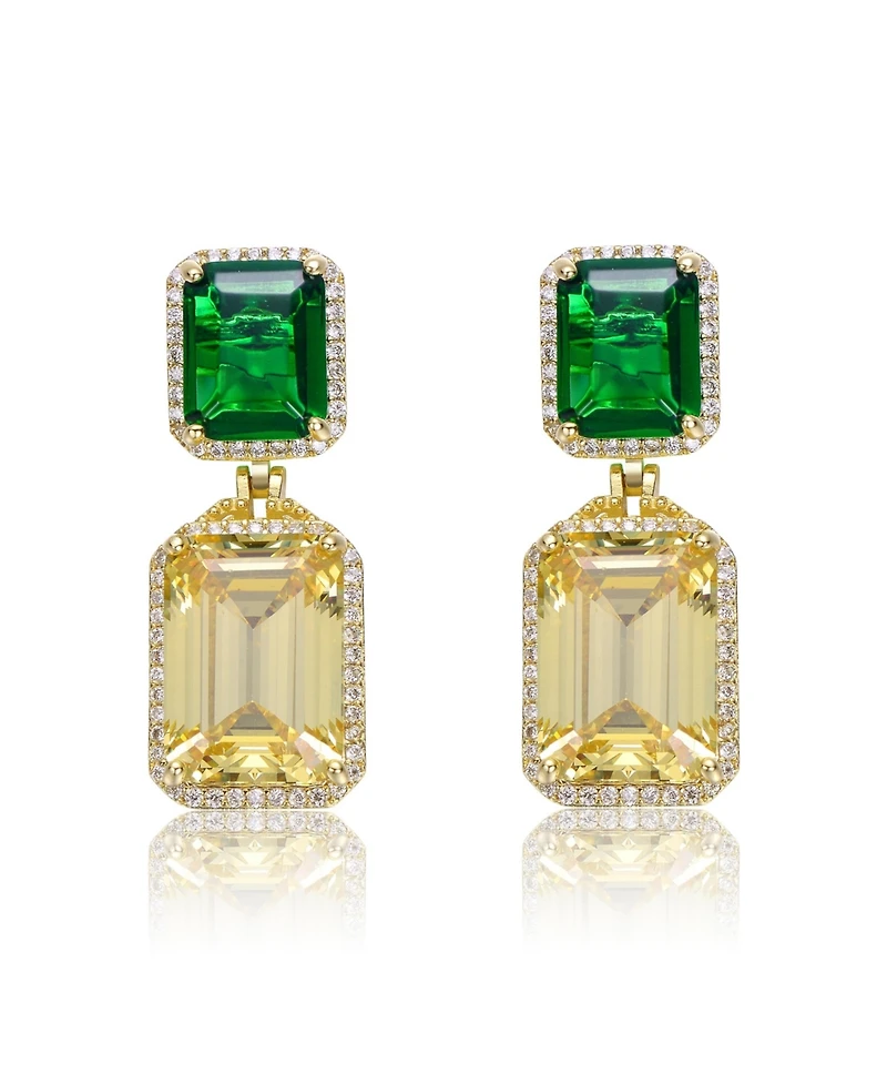14K Gold Plated with Green & Yellow Cubic Zirconia Drop Earrings
