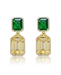 14K Gold Plated with Green & Yellow Cubic Zirconia Drop Earrings