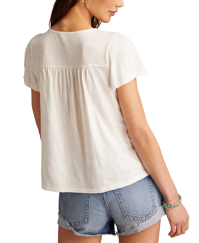 Lucky Brand Women's Cotton Crochet-Trim Top