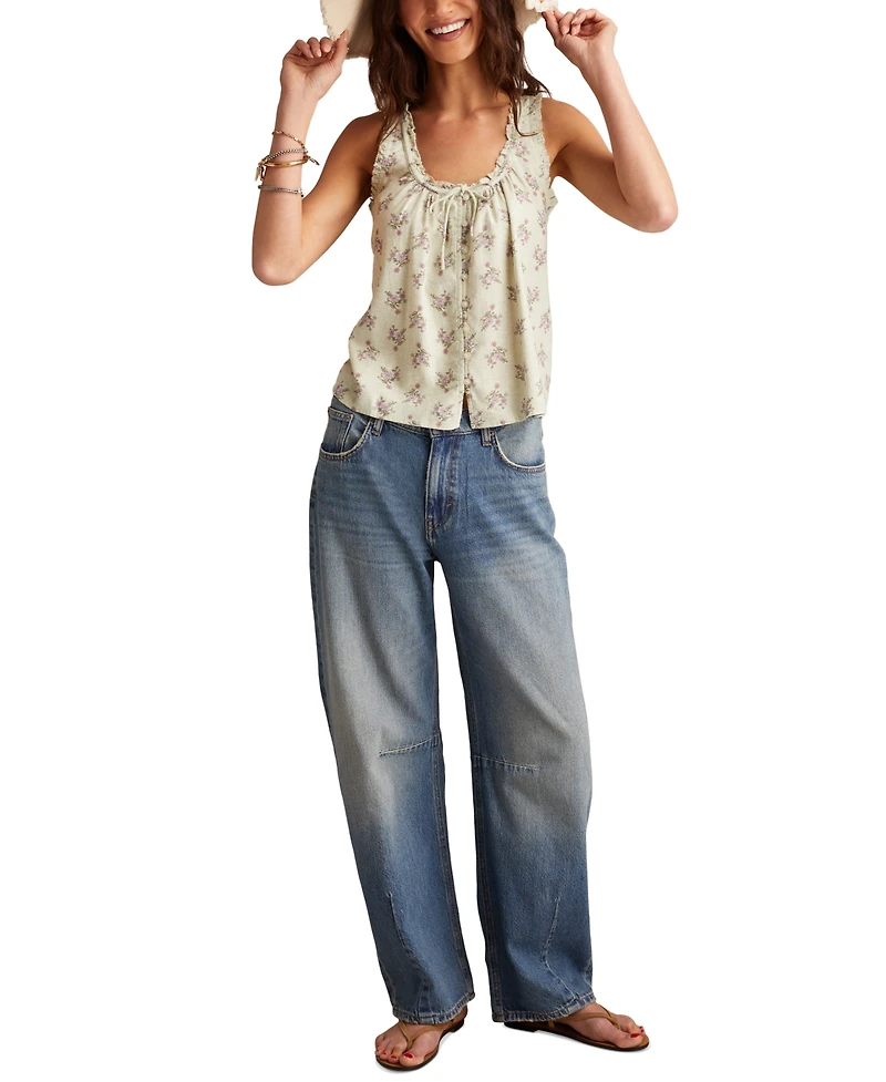 Lucky Brand Women's Floral Print Button-Front Sleeveless Top