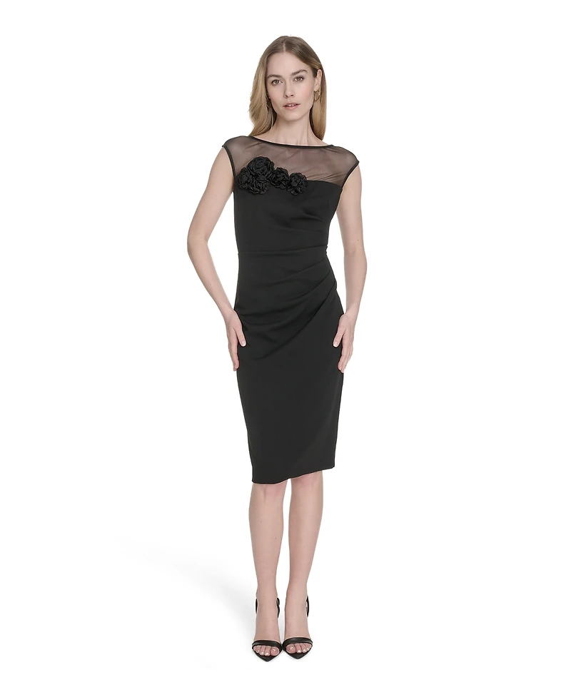 Eliza J Women's Dimensional-Flower Sleeveless Scuba Dress