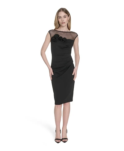 Eliza J Women's Dimensional-Flower Sleeveless Scuba Dress